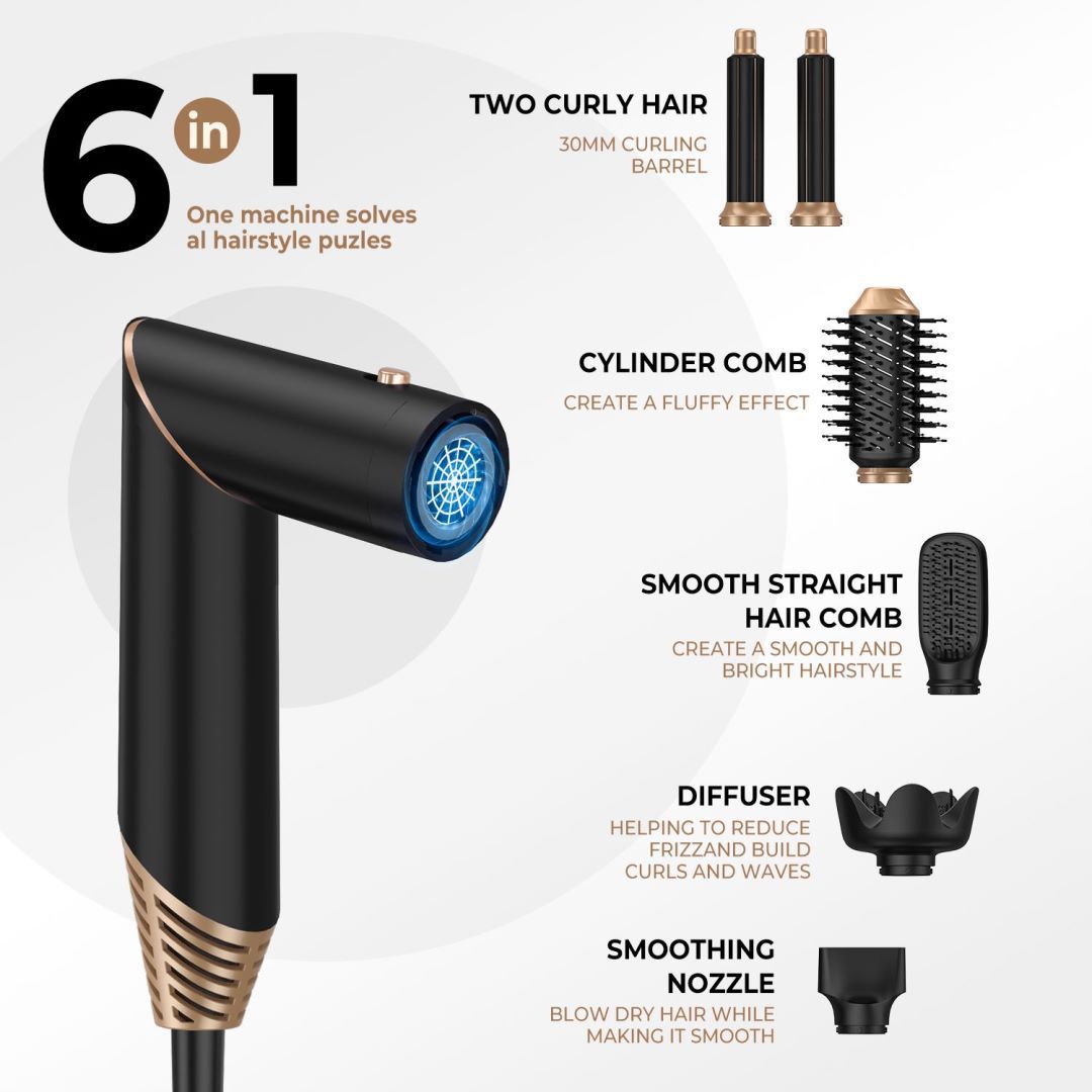 Multifunctional 6-in-1 Automatic Hair Dryer
