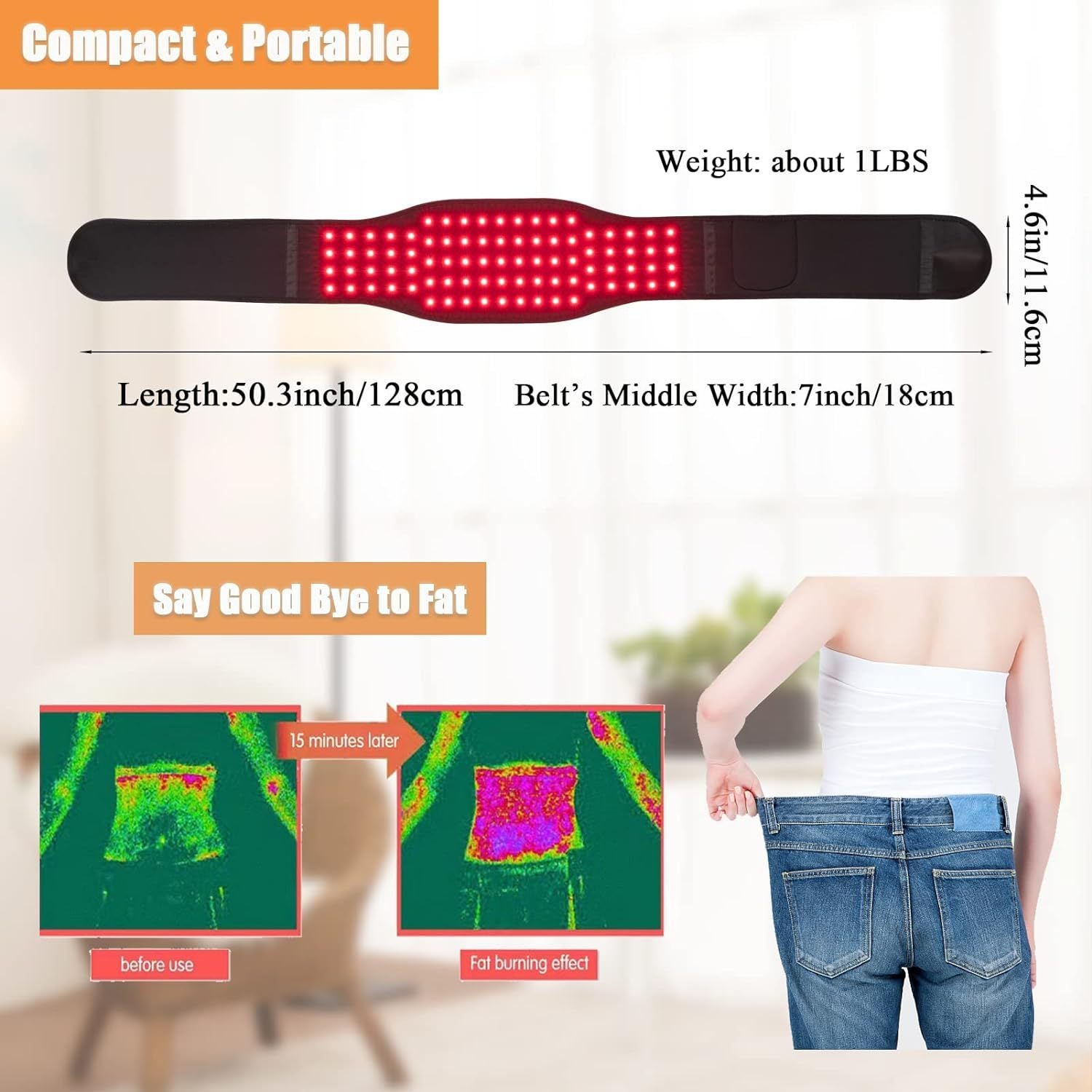 Red Light Infrared Therapy Belt – Heat & Waist Pain Relief